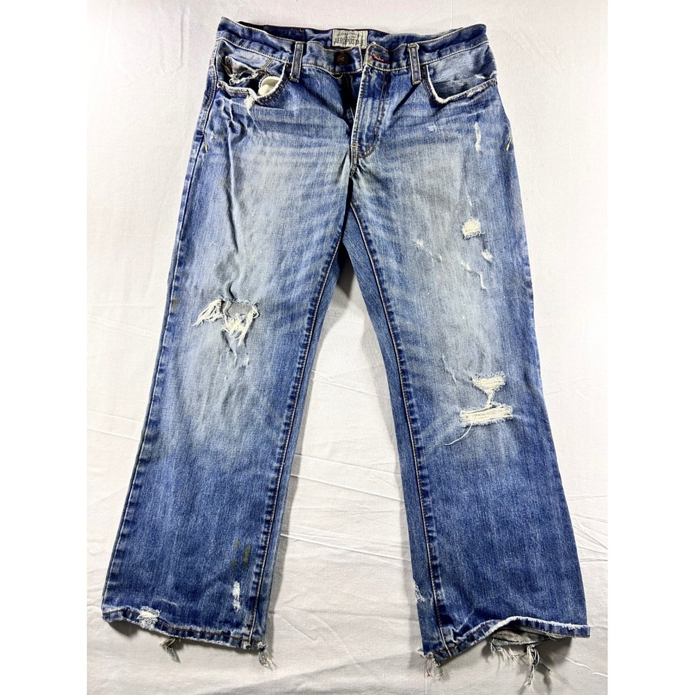 Aeropostale Mens Distressed Straight Leg Jeans‎ Blue Medium Wash Denim 33x27